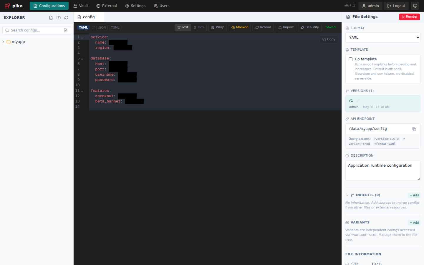 Configuration editor with a YAML file open