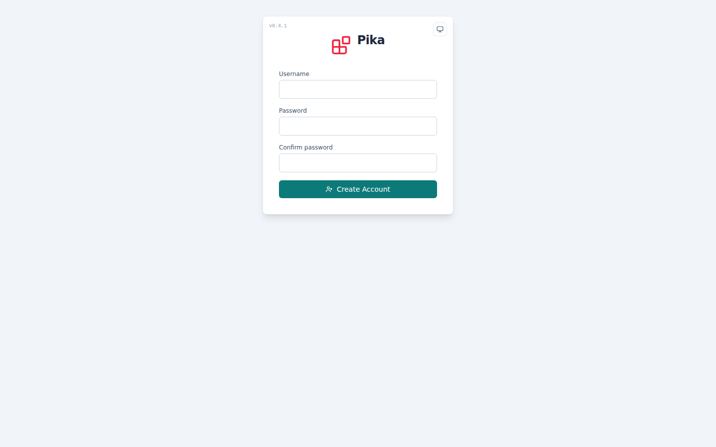 Initial admin setup screen