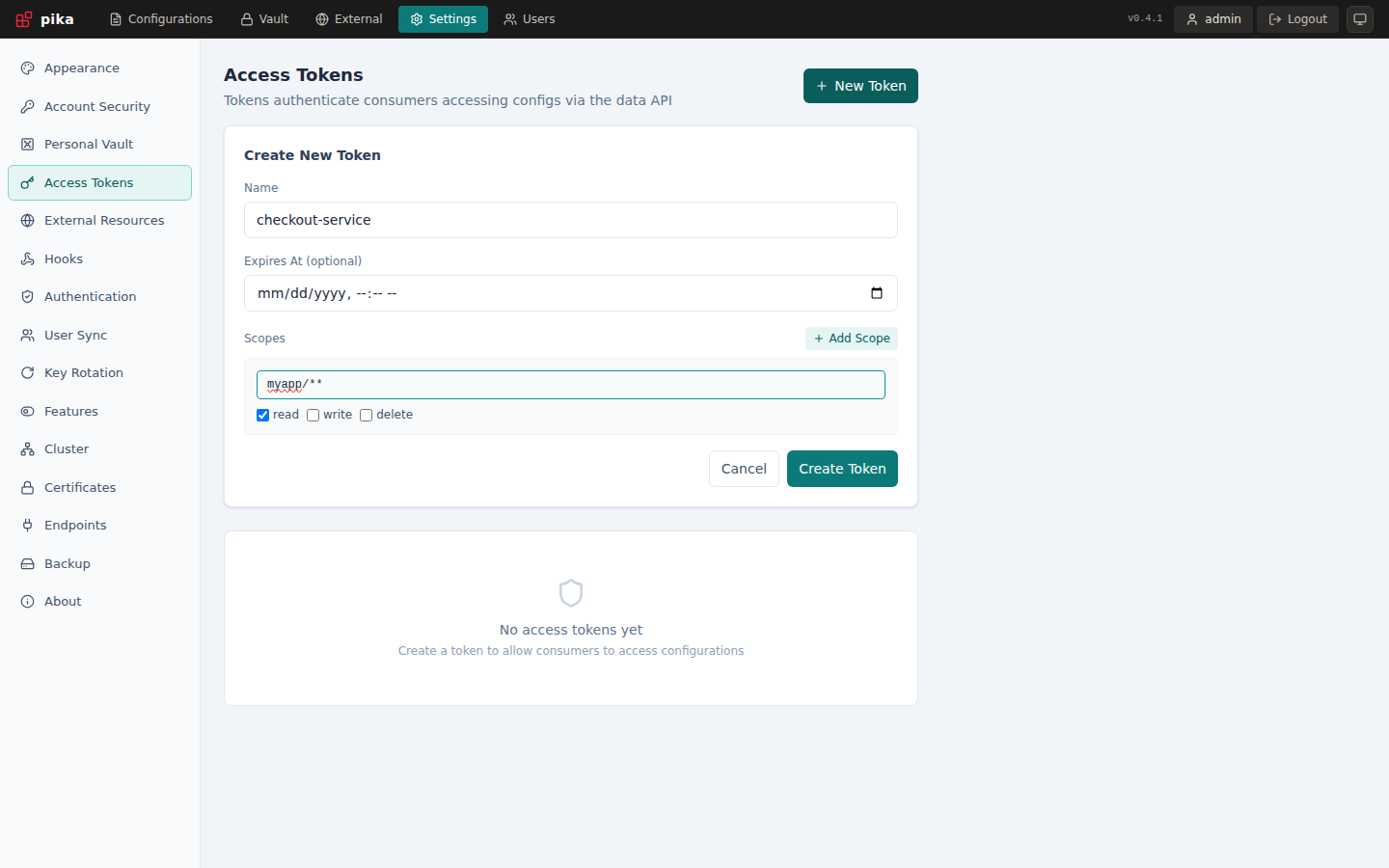 Access token form with a read-only scope